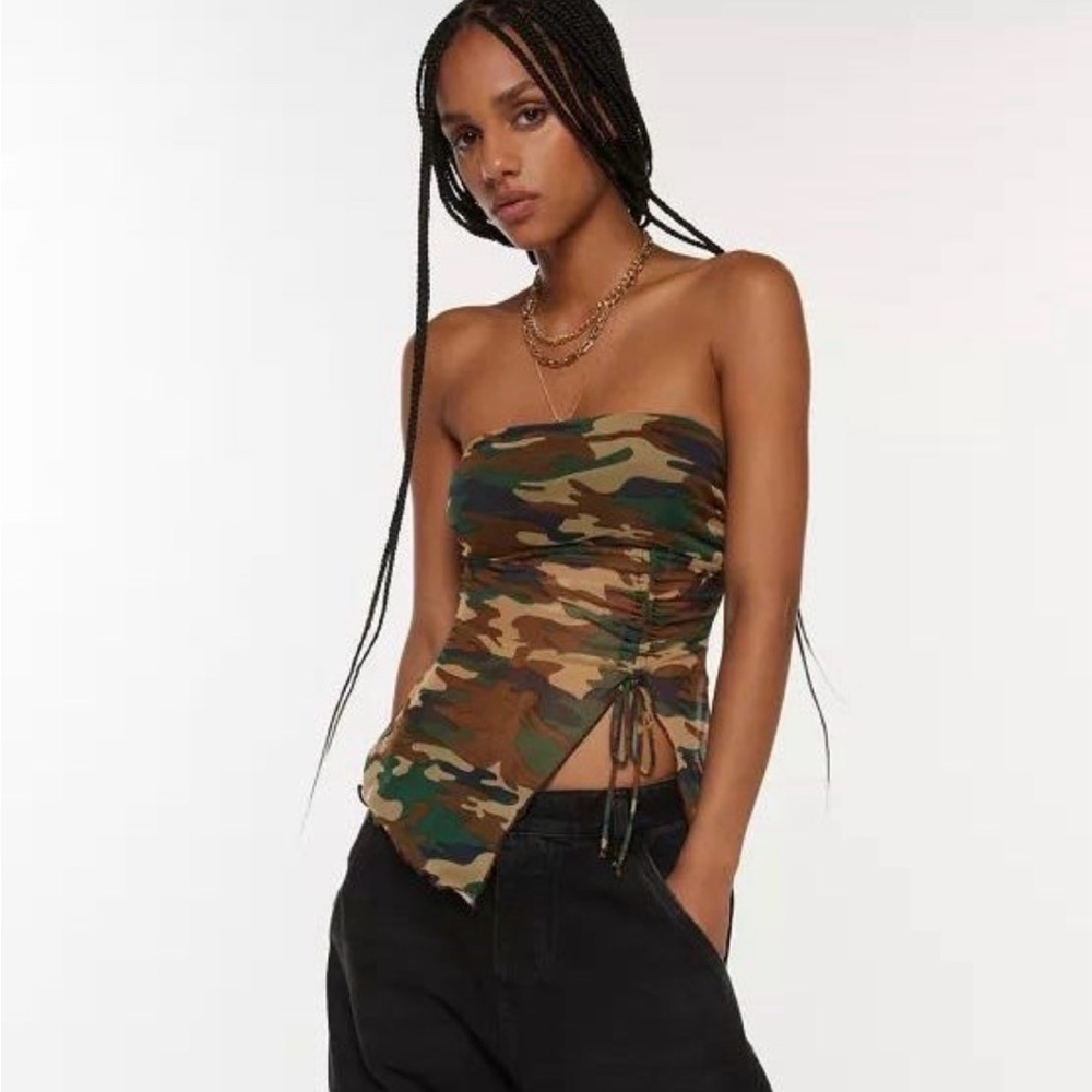 See You Monday Camouflage Strapless Crop Top